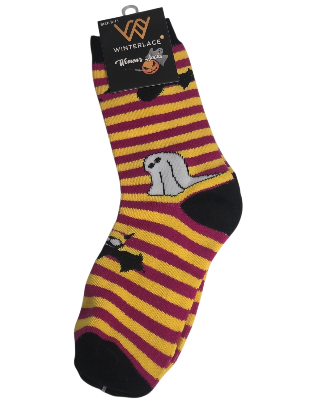 Women's Halloween Ghost Stripe Socks - Yellow & Pink